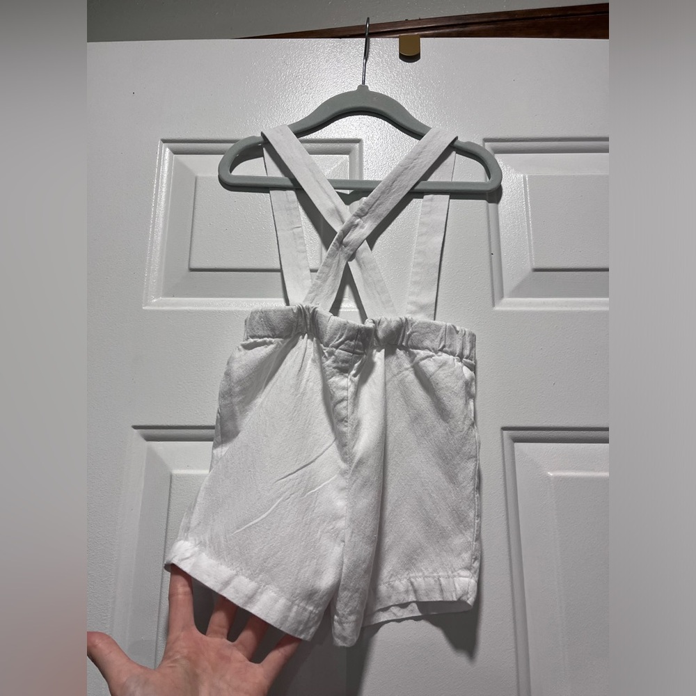 Edgehill Collection White Linen Shortall Overalls Size 18 Month Adjustable Strap - Picture 3 of 16